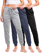 Real Essentials 3 Pack Women Velour Velvet Joggers Sweatpants Pants Cozy Lounge Pull On - Solid Black, Solid Navy Blazer, Solid Ultimate Grey