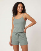 Real Essentials 2 Pack Women's Pajama Sets 2 Piece Ribbed Cropped Cami Shorts Sleepwear PJs - Solid Iceberg Green, Solid Orchid Petal