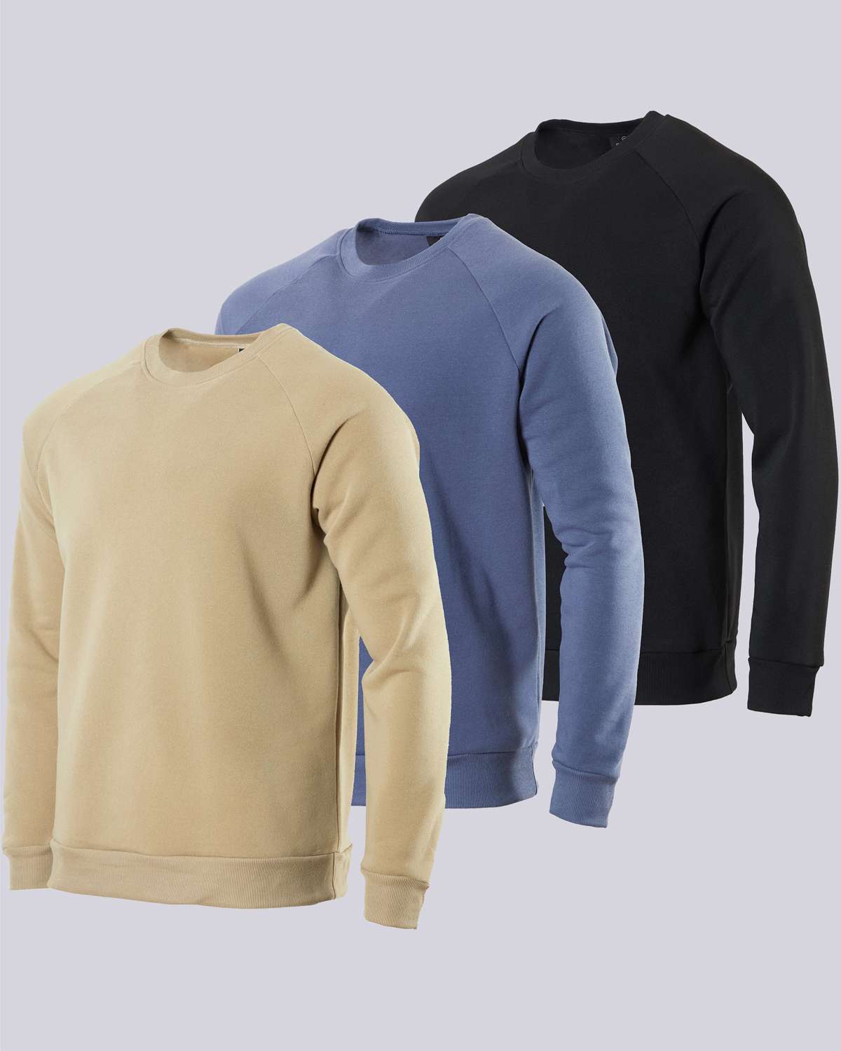 3 Pack: Mens Fleece Crewneck Pullover Sweatshirt