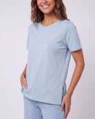 Real Essentials 3 Pack Women's Cotton Tshirts Split Hem Short Sleeve Crew Neck Tees Tops - Solid Black, Solid Ballad Blue, Solid Pale Lilac