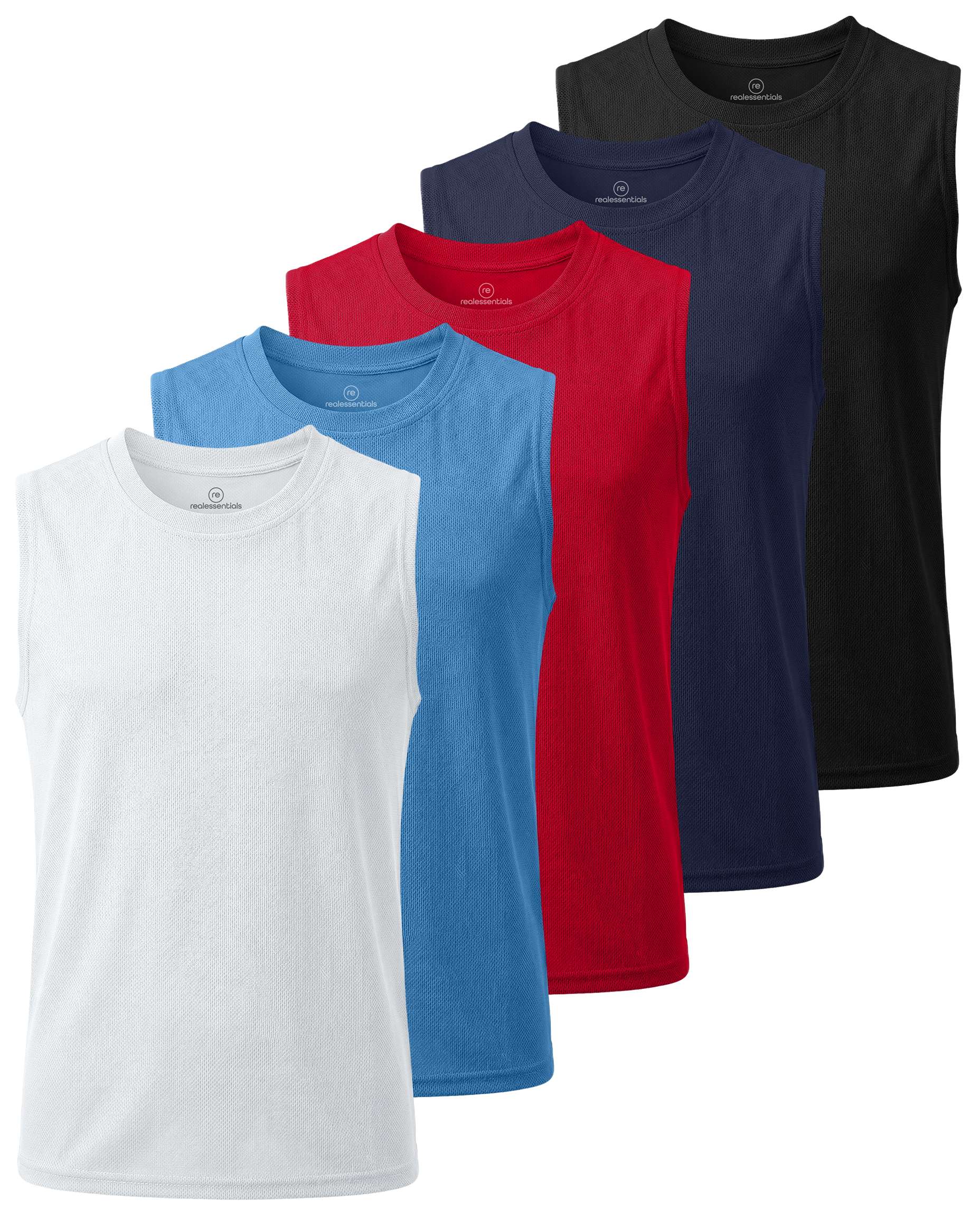 Real Essentials 5 Pack: Boys Mesh Active Tank Tops Athletic Workout Sleeveless Muscle Basketball Sports Dry Fit Teen
