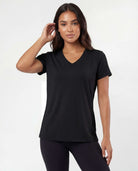 Real Essentials 5 Pack Women's V Neck Tshirts Short Sleeve Dry Fit Workout Tops Tees Shirts - Solid Black, Solid Black, Solid Black, Solid Black, Solid Black