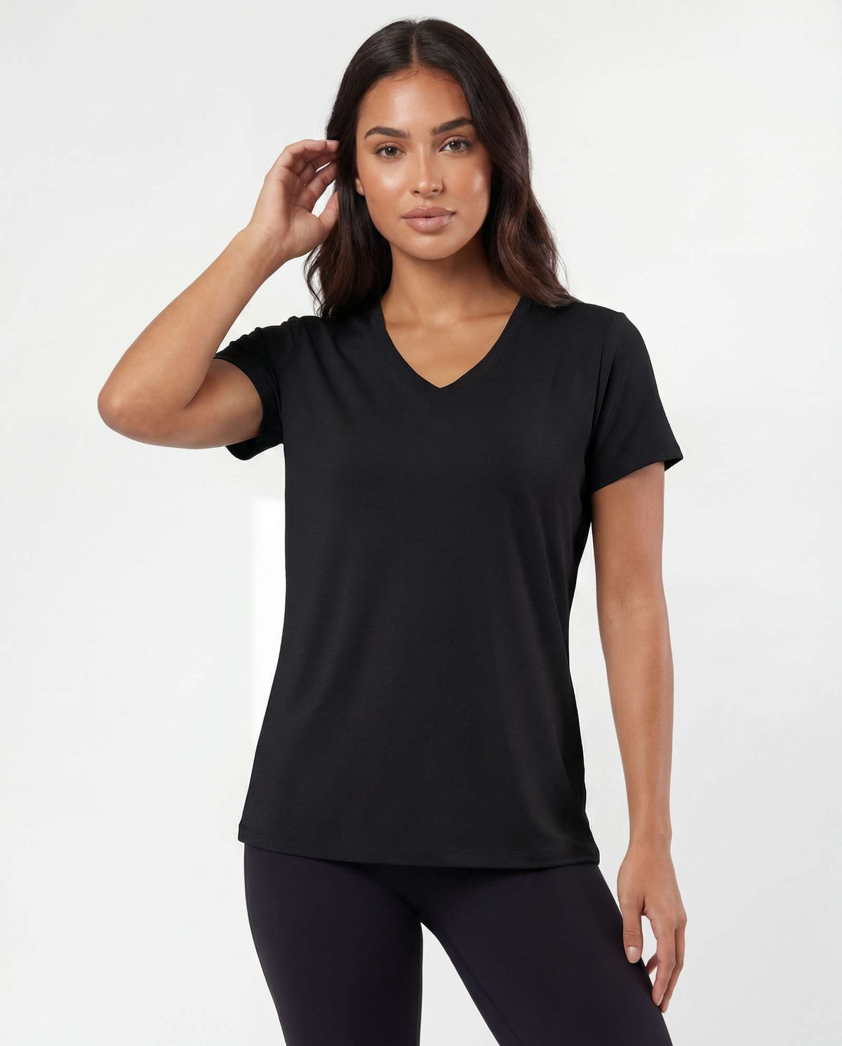 Real Essentials 5 Pack Women's V Neck Tshirts Short Sleeve Dry Fit Workout Tops Tees Shirts - Solid Black, Solid Black, Solid Black, Solid Black, Solid Black