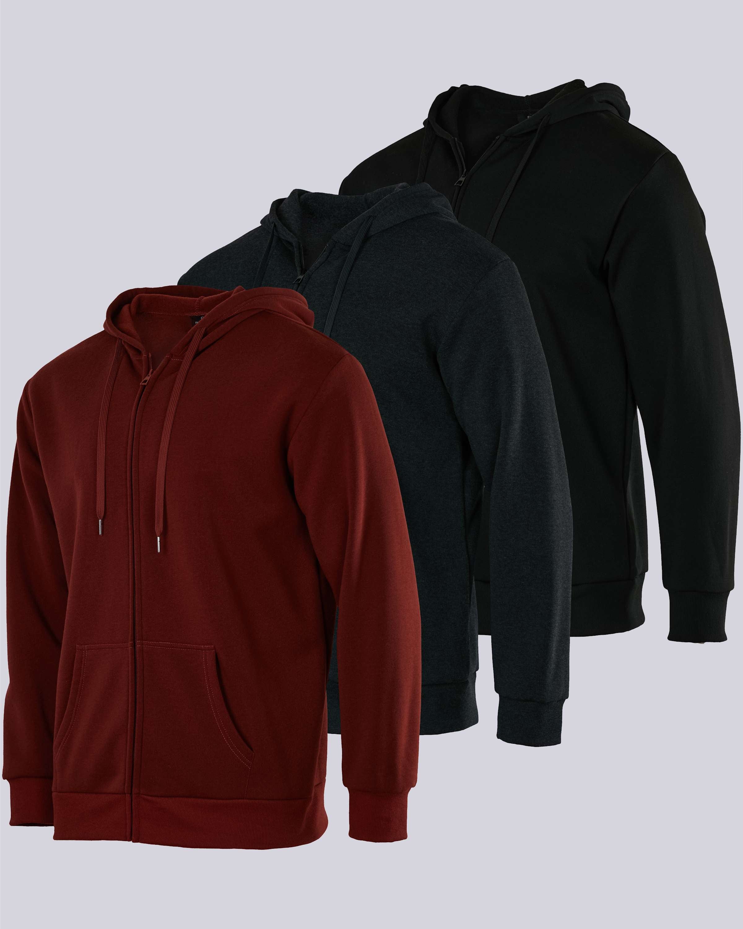 3 Pack: Mens Fleece Full Zip Hoodie Jacket