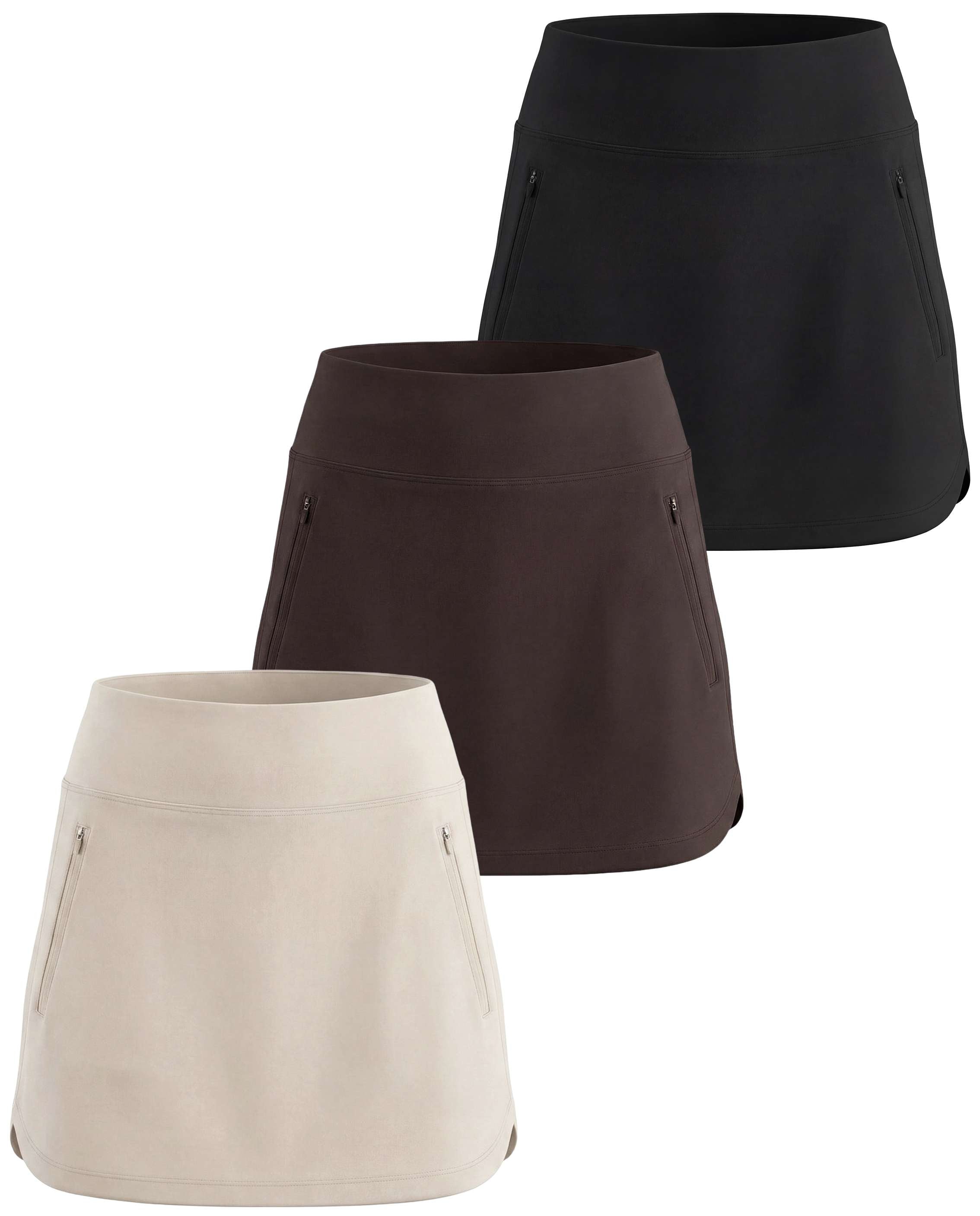 Real Essentials 3 Pack: Women's 16" Curved Hem Golf Skort with Zip Pockets - Ladies Athletic Tennis Pickleball Workout Skirts
