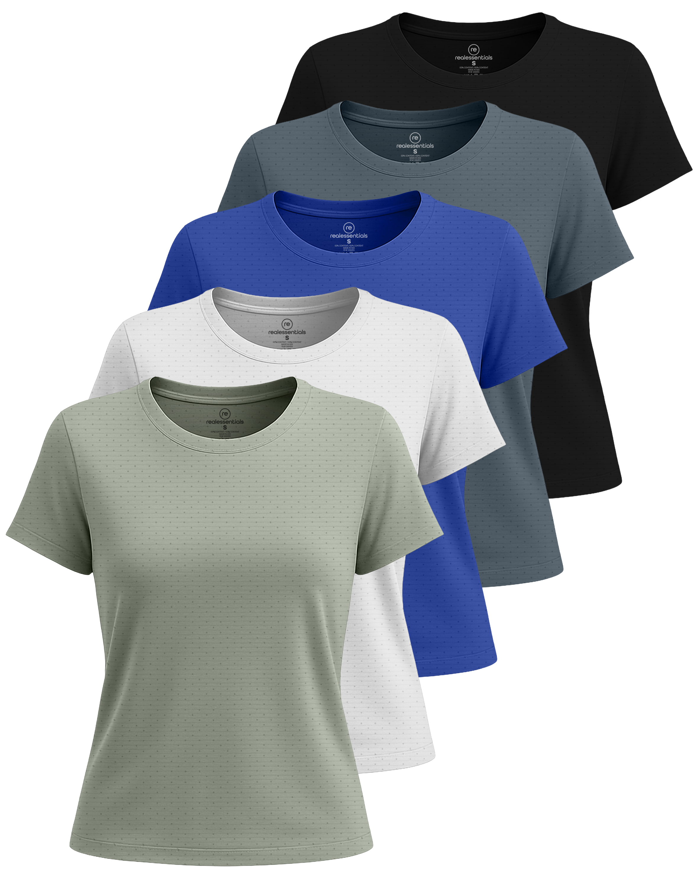Real Essentials 5 Pack: Women's Breeze Tech Short Sleeve T-Shirts Athletic Tops Gym Workout Yoga Tennis Activewear (Plus)