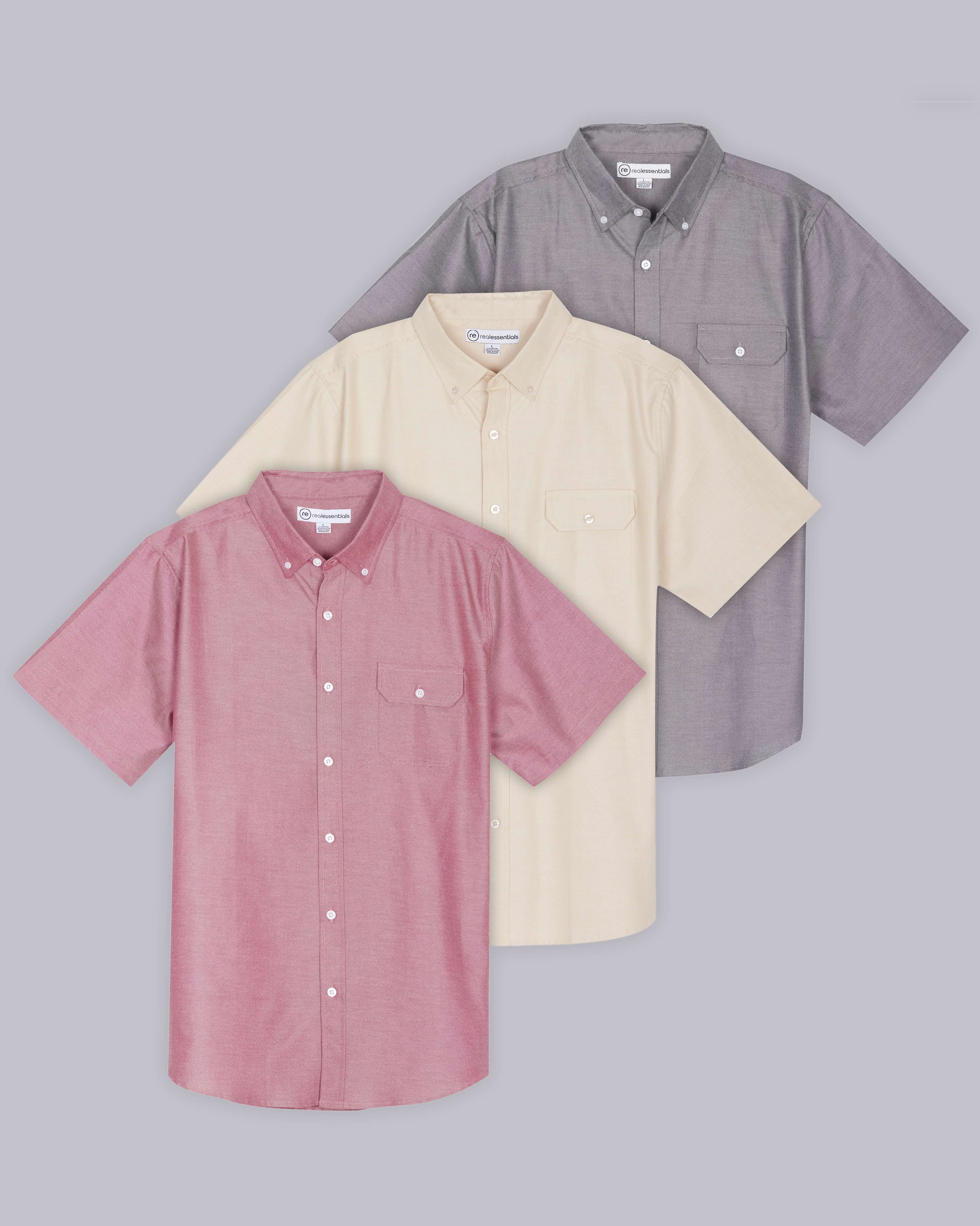 3 Pack: Men's Short-Sleeve Oxford Shirt (Available in Big & Tall)