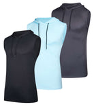 Real Essentials 3 Pack Men's Dry Fit Tank Top Hoodie Sleeveless Workout Gym Muscle Shirts - Set 6