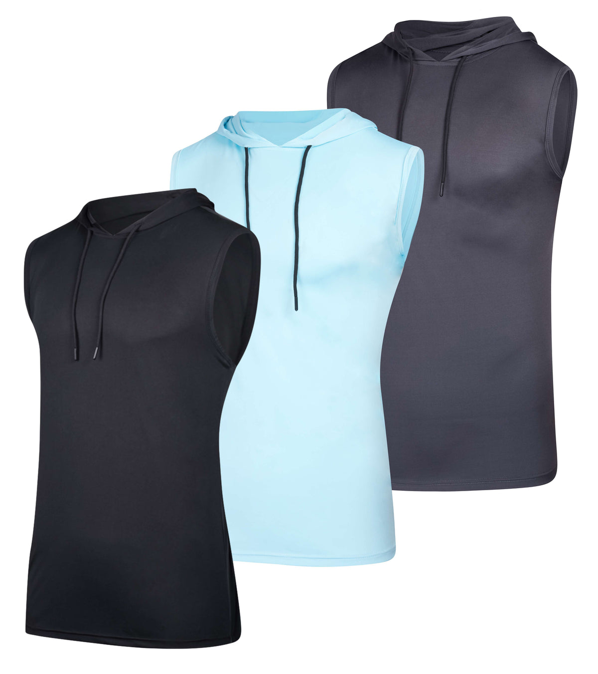 Real Essentials 3 Pack Men's Dry Fit Tank Top Hoodie Sleeveless Workout Gym Muscle Shirts - Set 6
