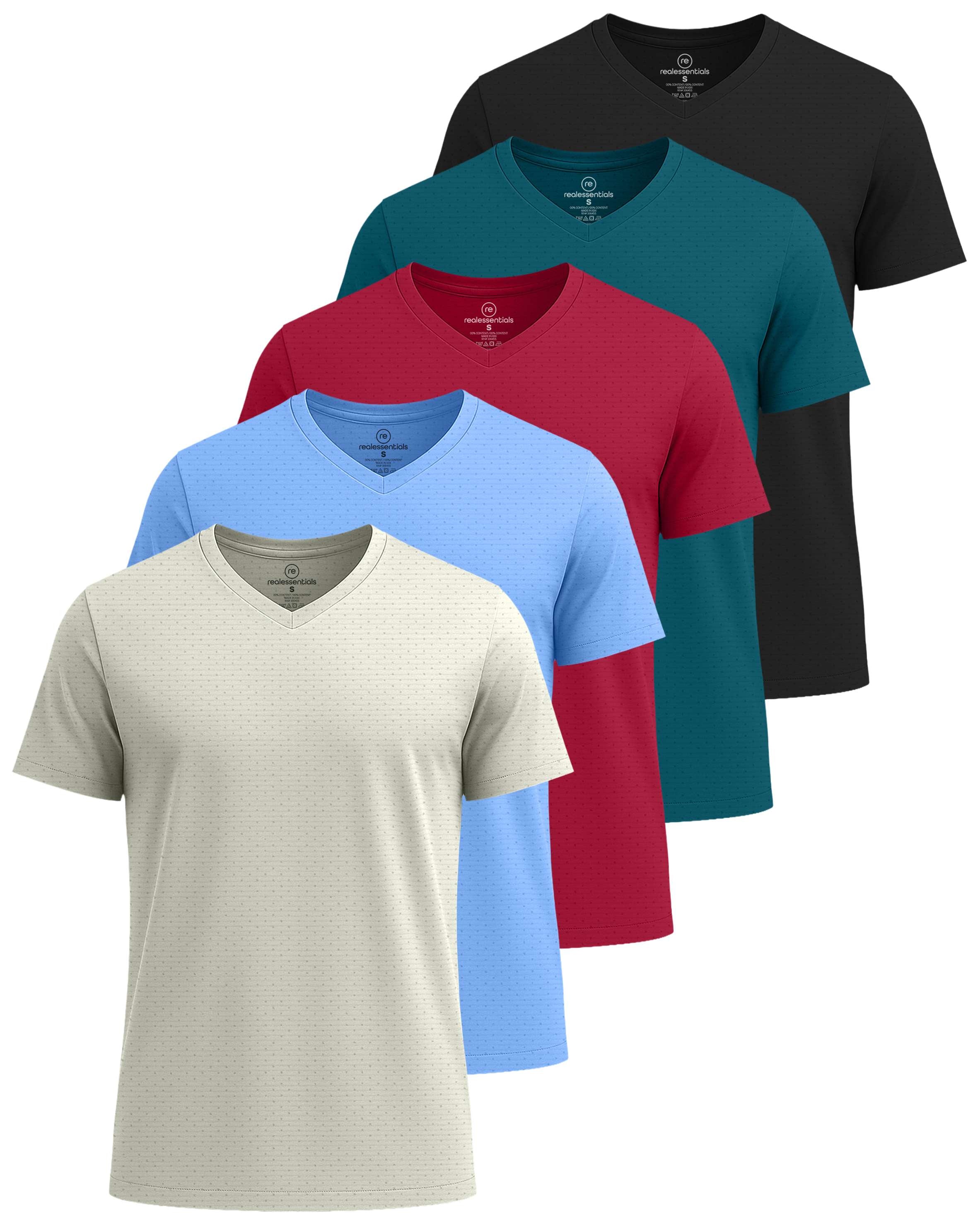 Real Essentials 5 Pack: Men's Breeze Tech V-Neck Dry Fit T-Shirts Moisture Wicking Athletic Workout & Gym Shirts (Big &Tall)