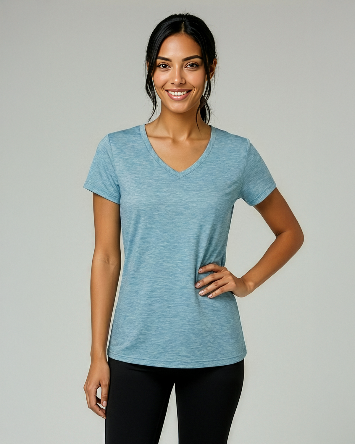 Real Essentials 5 Pack Womens Dry Fit V Neck Workout Tops Athletic T Shirts Gym Yoga Tees - Set 1