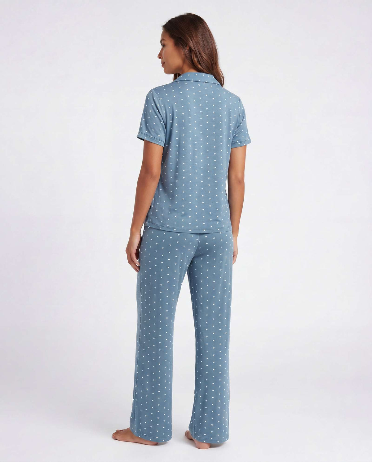 Real Essentials 2 Pack Women's Pajama Sets Lounge Set 2 Piece Button Up PJ Sleepwear Ladies - Festival Bloom Hearts, Magano Calcite Stripe