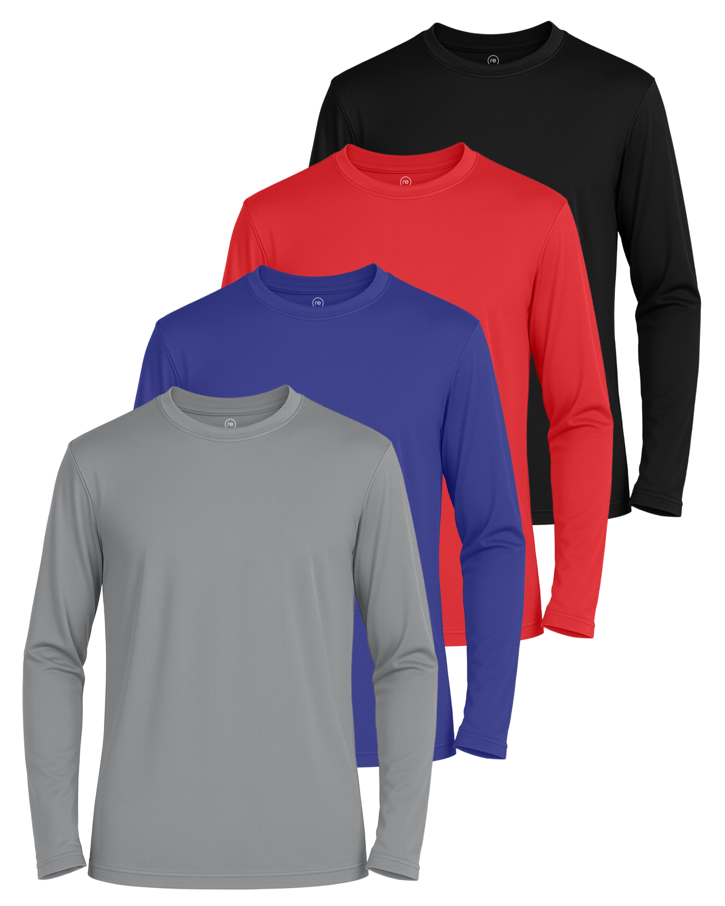Real Essentials 4 Pack: Boys' Mesh Long Sleeve Athletic T-Shirt - Kids Teens Youth Active Tees Running Tops (Ages 4-18)