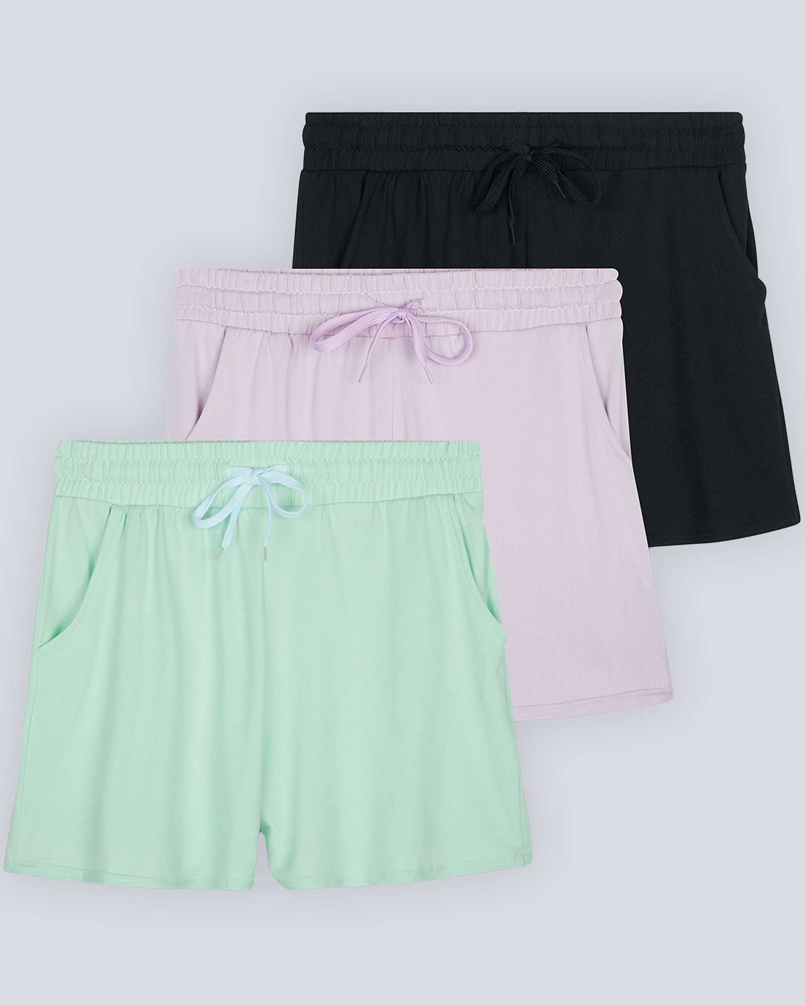 3 Pack: Girls' Lounge Comfy Shorts with Drawstring