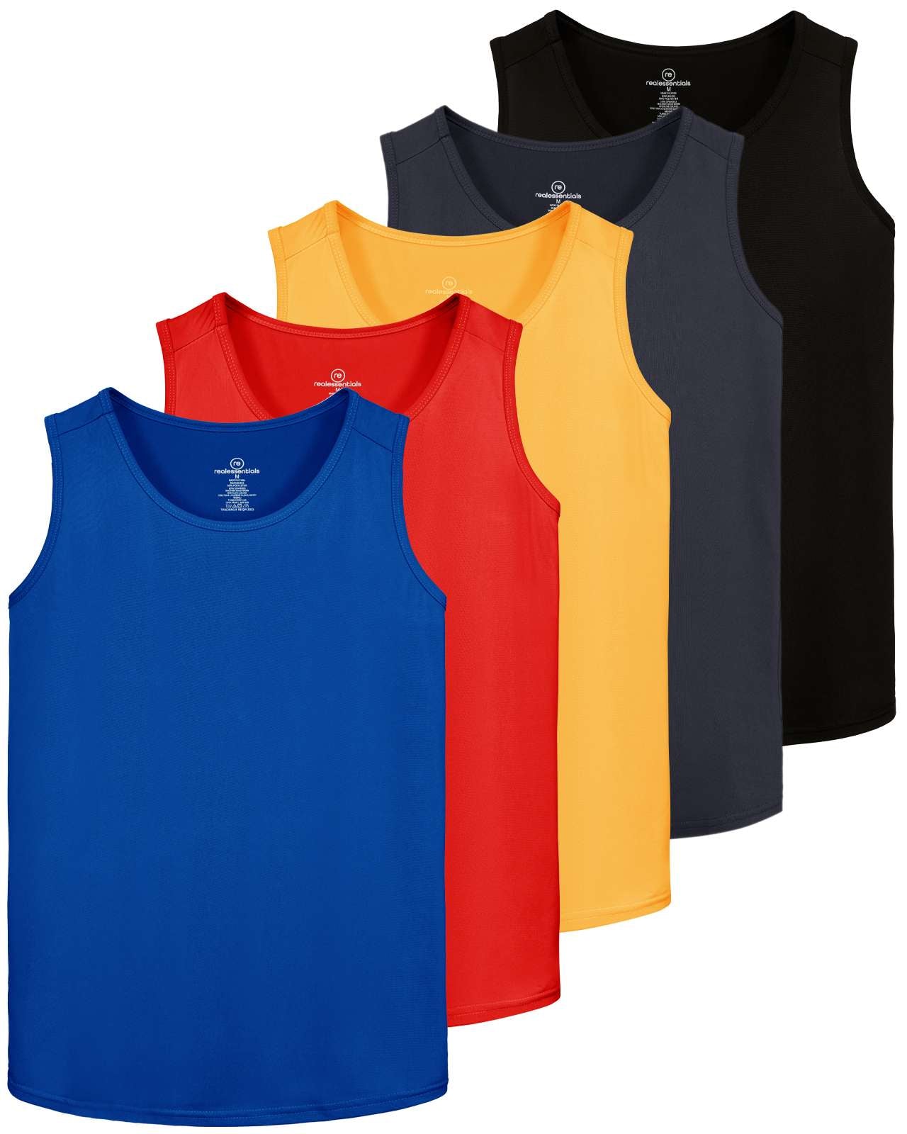 Real Essentials 5 Pack: Men's Dry-Fit Muscle Tank Top Sleeveless Shirts Workout Tees Athletic Gym (Big & Tall Available)
