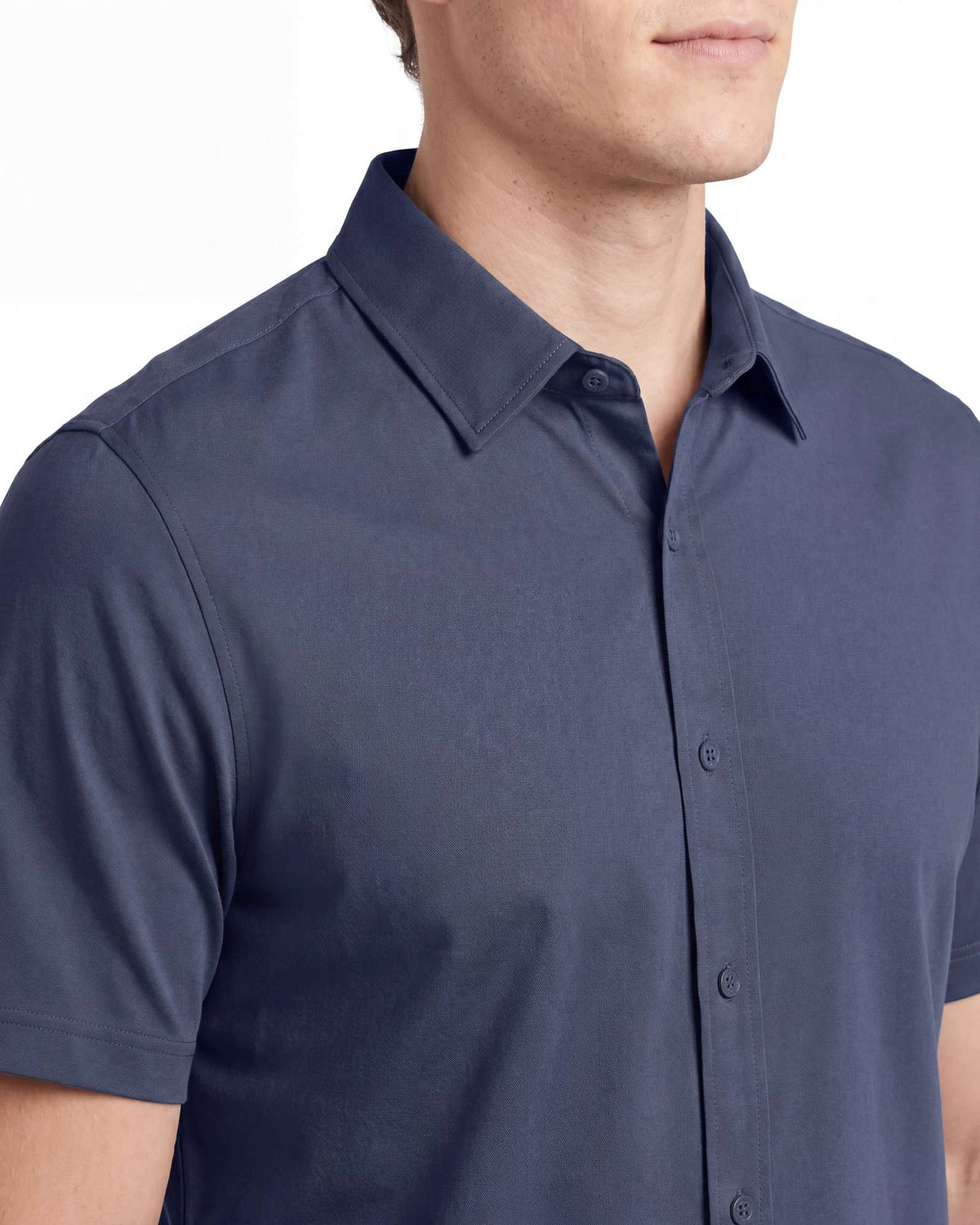 Real Essentials 3 Pack Men's Cotton Short Sleeve Button Down Casual Work Shirt Button Up - Solid Vintage Indigo