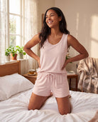 Real Essentials 3 Pack Women's Pajama Sets 3 Piece Crew Tee Tank Top Sleep Shorts Sleepwear - Solid Pale Lilac