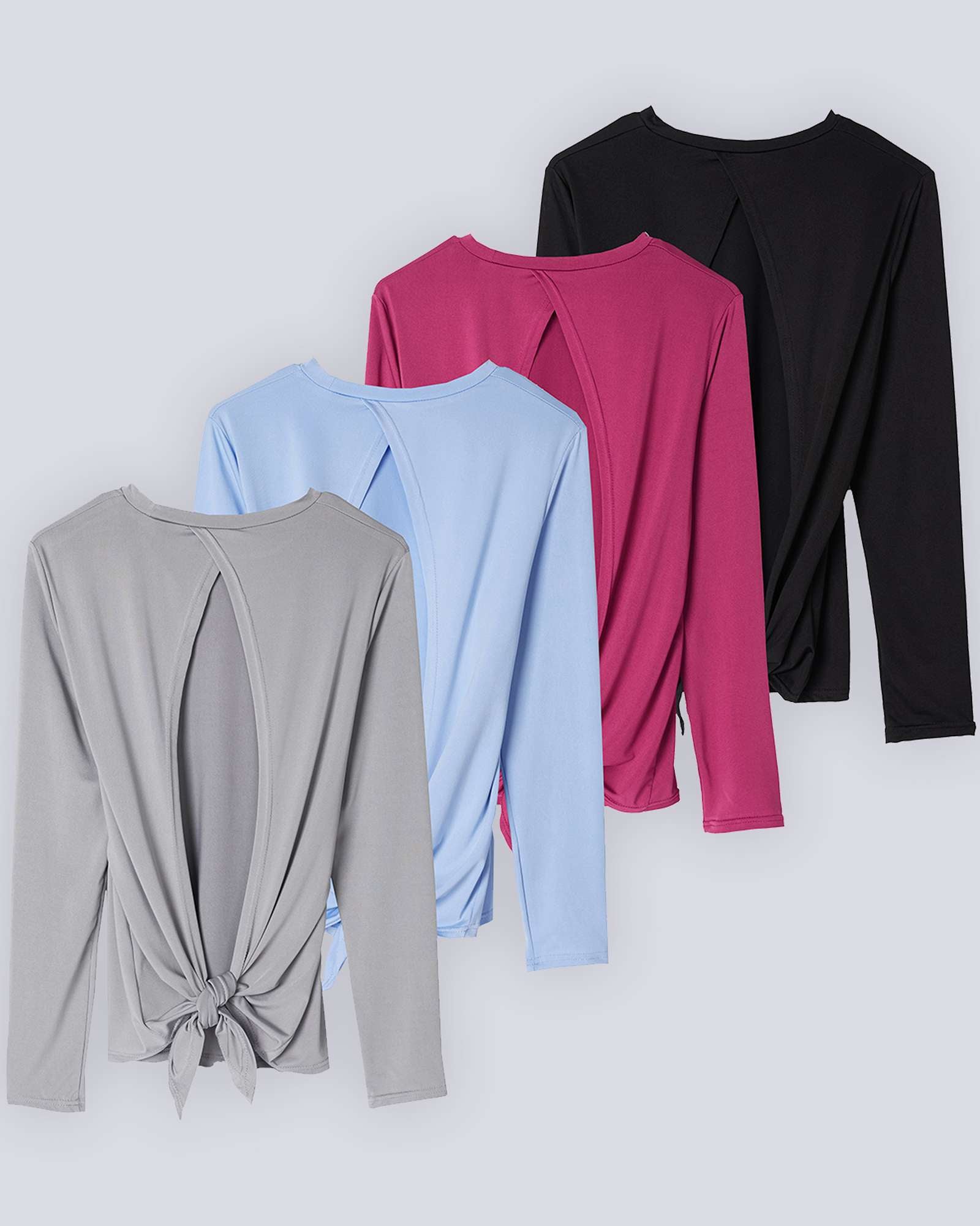 4 Pack: Women's Long-Sleeve Tie Back T-Shirt (Available in Plus Size)