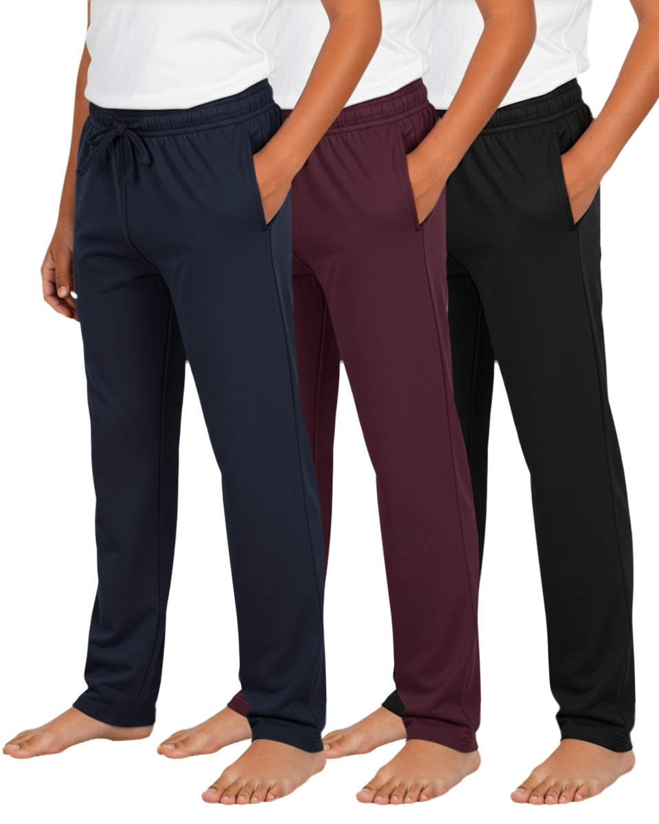 Real Essentials 3 Pack Boys' Pajama Sweatpants Joggers Open Bottom Kids Teens PJs Sweats - Set 4