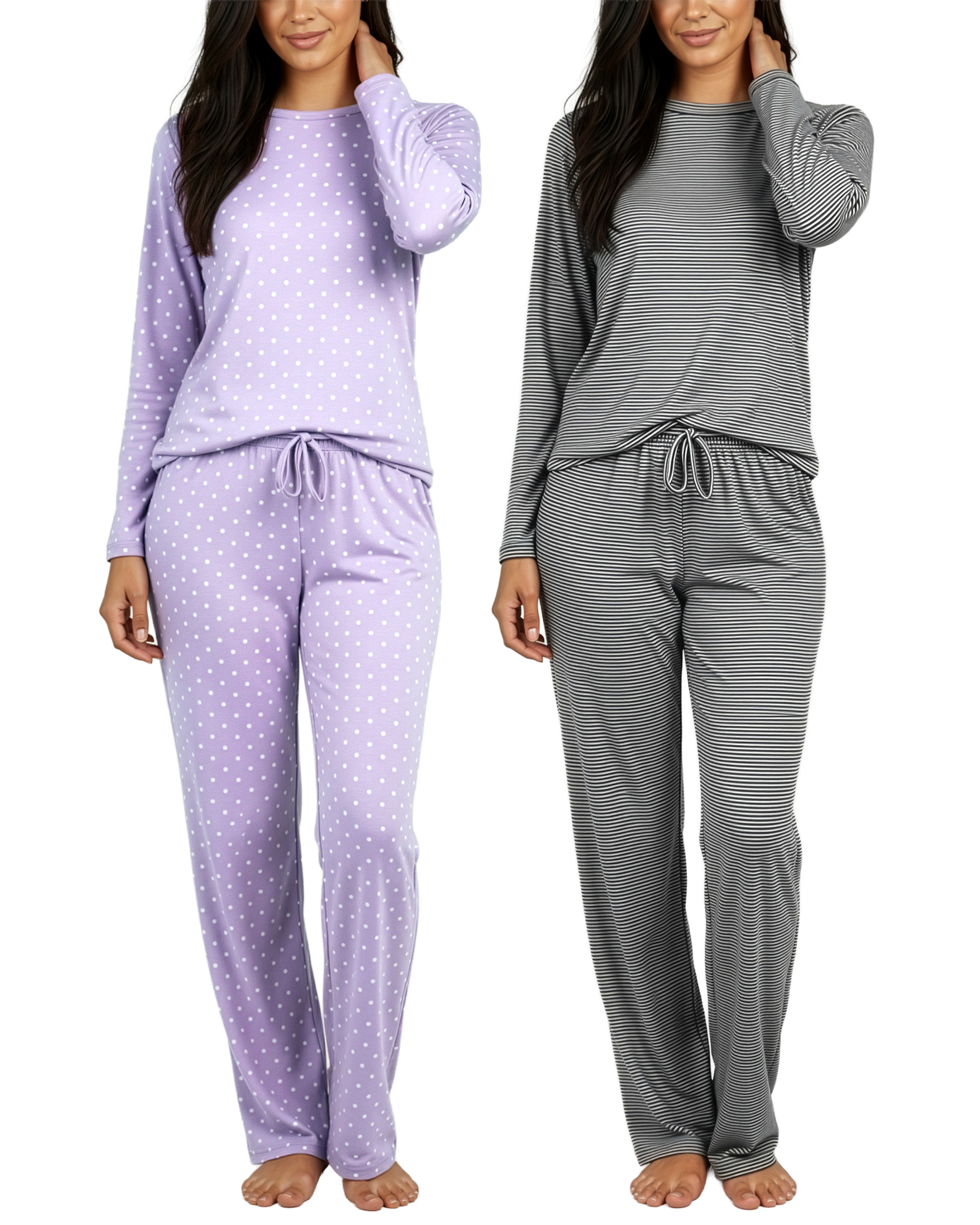 2 Pack: Women’s Pajama Set Super-Soft Short Sleeve V-Neck Top With Pants (Available in Plus Size)