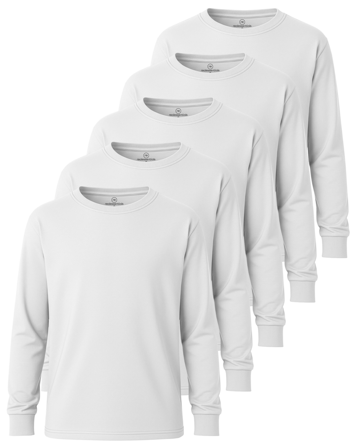 Real Essentials 5 Pack Boys' Cotton Long Sleeve Jersey T Shirts Kids School Youth Tees - Set 5