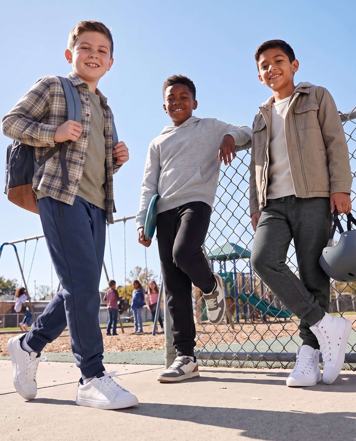 Real Essentials 3 Pack Boys Fleece Joggers Sweatpants Zipper Pockets Athletic Pants Teen - Solid Black, Solid Navy Blazer, Charcoal Heather