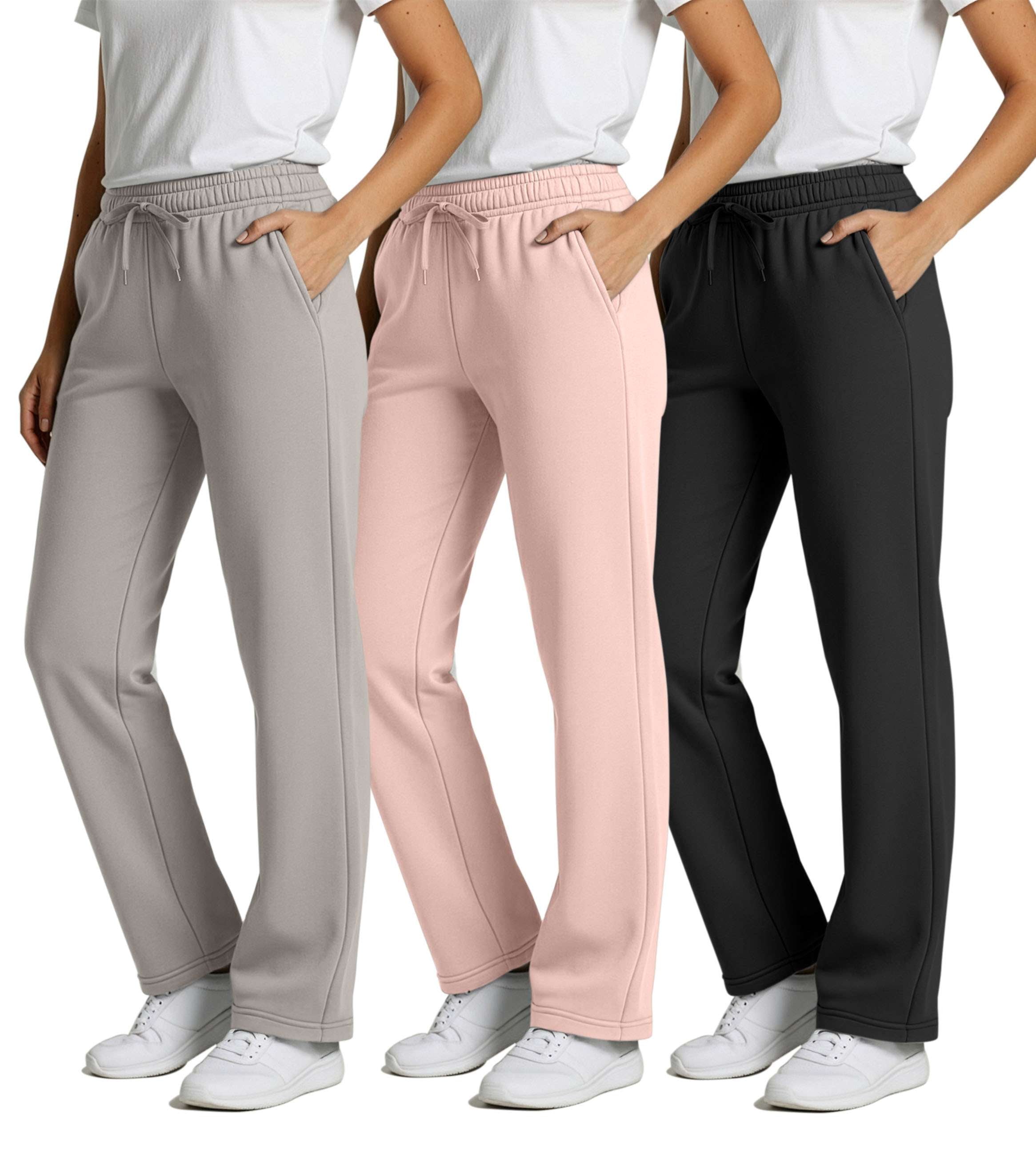 3 Pack: Womens Fleece Open Bottom Sweatpants