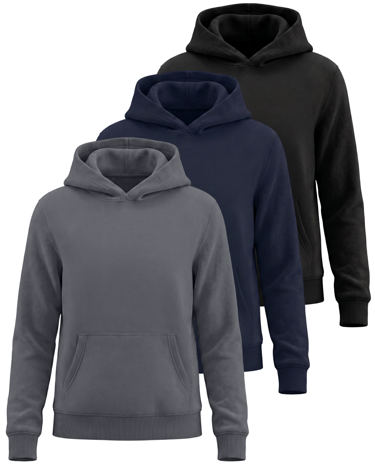 Real Essentials 3 Pack Girls' Fleece Pullover Hoodies Sweatshirts Sweaters Kids Teens Tops - Solid Black, Solid Navy Blazer, Solid Quiet Shade