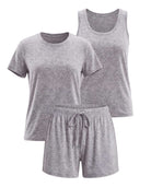 Real Essentials 3 Pack Women's Pajama Sets 3 Piece Crew Tee Tank Top Sleep Shorts Sleepwear - Grey Heather