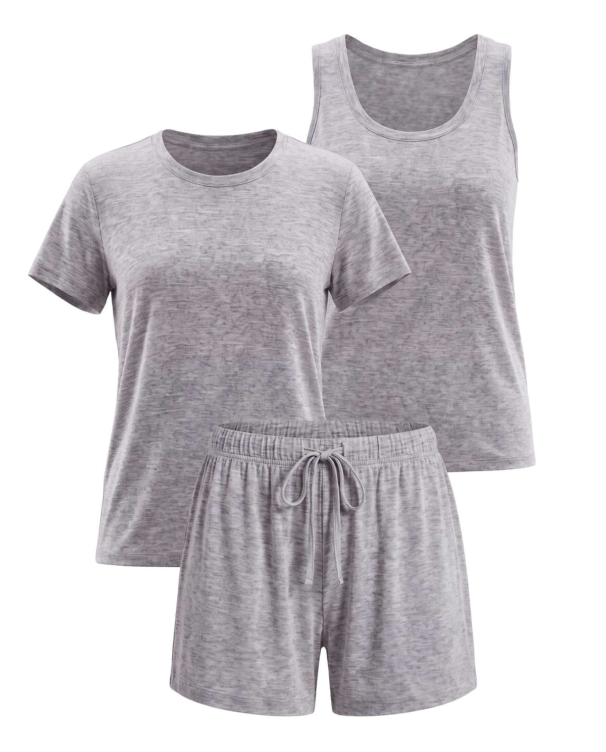 Real Essentials 3 Pack Women's Pajama Sets 3 Piece Crew Tee Tank Top Sleep Shorts Sleepwear - Grey Heather