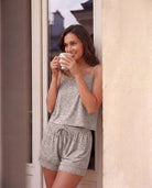 Real Essentials 2 Pack Women's Pajama Sets 2 Piece Lace Trim Cami Tank Shorts Sleepwear PJs - Solid Charcoal Heather, Solid Grey Heather