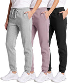 Real Essentials 3 Pack Girls' Cotton Fleece Joggers Sweatpants Kids Teens Pants Sweats - Solid Black, Solid Keepsake Lilac, Grey Heather