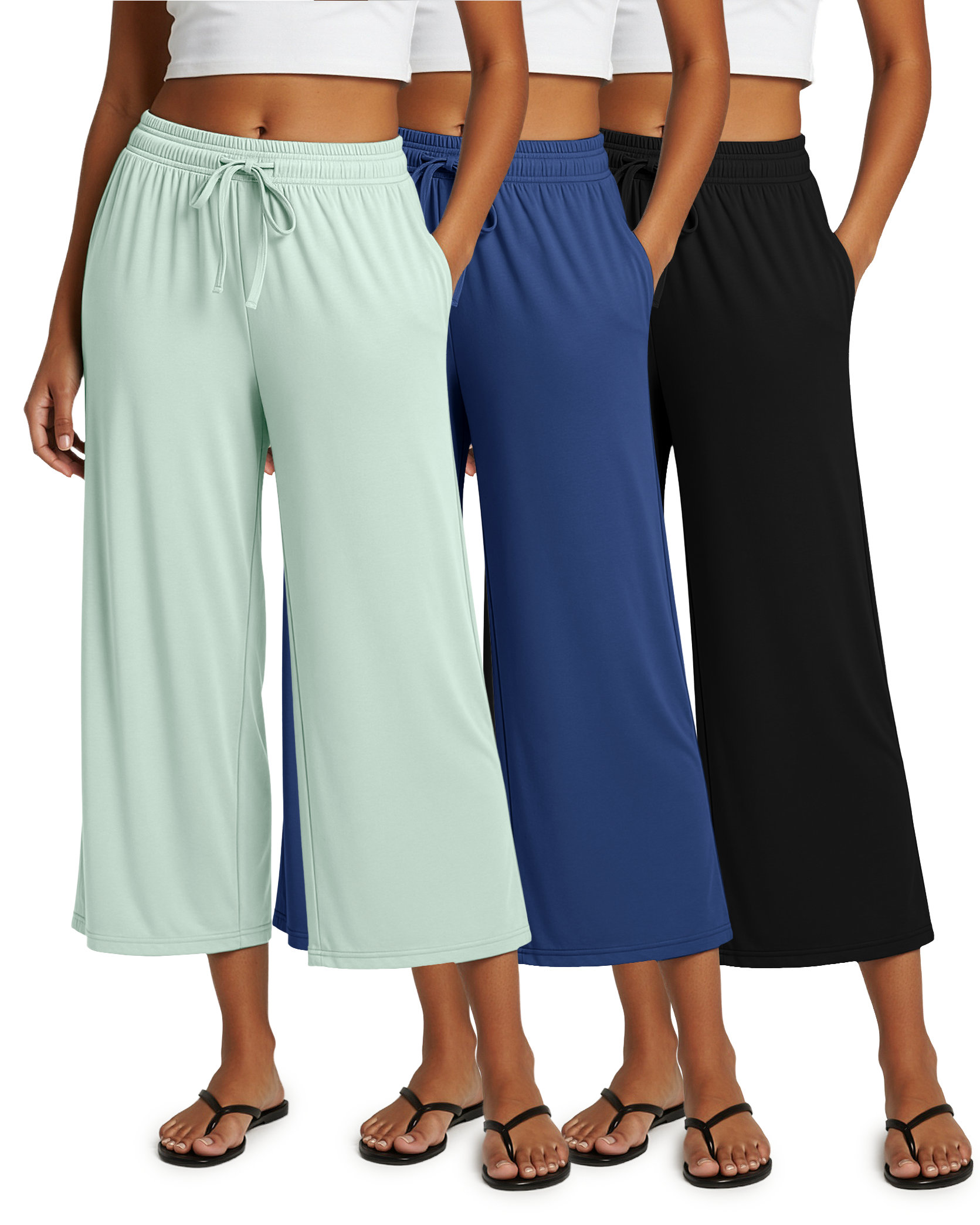 3 Pack: Women's Ultra-Soft Wide Leg Capri Pants