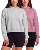 Real Essentials 2 Pack Women's Cropped Hoodies Crop Sweatshirt Ladies Fleece Pullover Top - Grey Heather, Solid Cashmere Rose