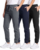 Real Essentials 3 Pack Girls' Cotton Fleece Joggers Sweatpants Kids Teens Pants Sweats - Solid Black, Solid Navy Blazer, Solid Quiet Shade