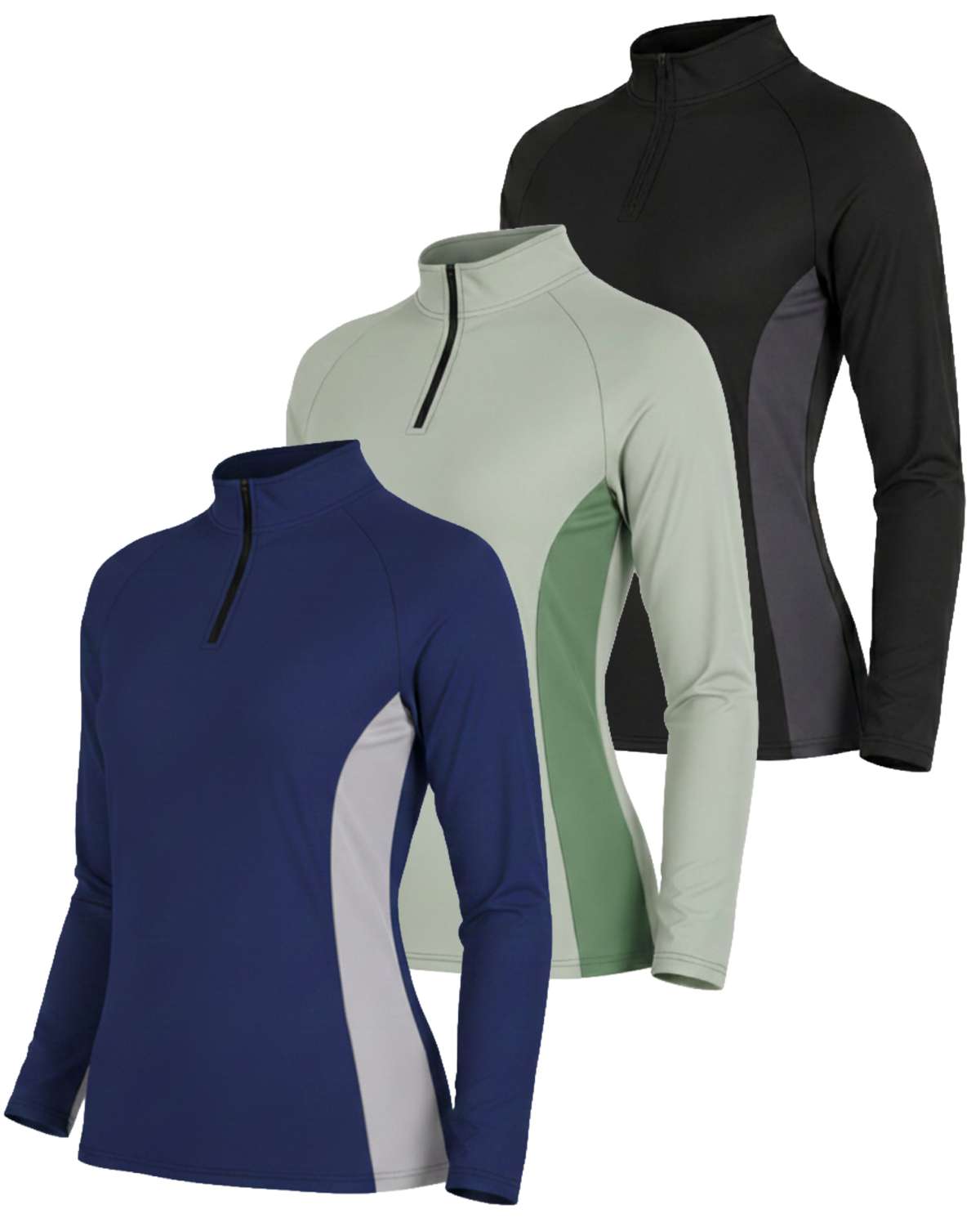 3 Pack: Womens Dry-Fit Active Long Sleeve Quarter Zip