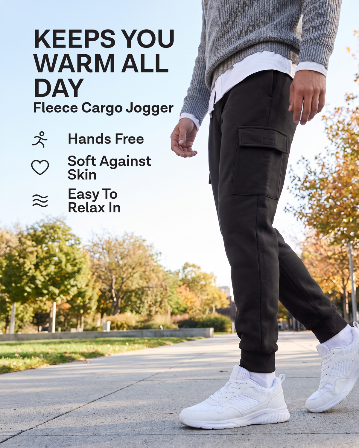 Real Essentials 3 Pack Mens Fleece Cargo Joggers Sweatpants Cuffed Athletic Gym Pockets - Solid Black, Solid Black, Solid Black