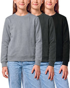 Real Essential 3 Pack Girls' Fleece Crewneck Sweatshirts Sweaters Kids Teens Pullover Tops - Solid Black, Charcoal Heather, Grey Heather