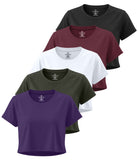 Real Essentials 5 Pack Women's Dry Fit Crop Top Workout T Shirts Short Sleeve Athletic Gym - Set 5