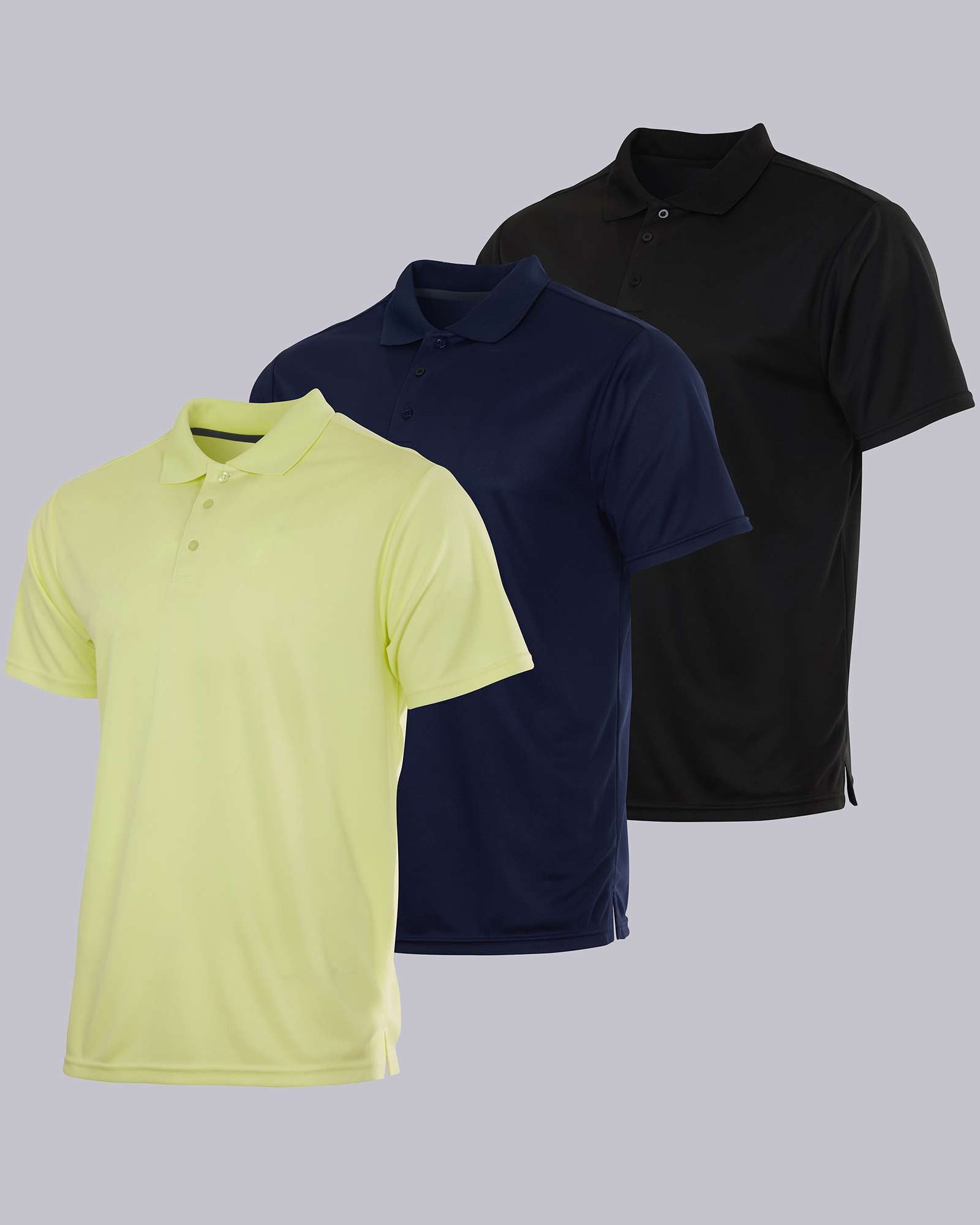 3 Pack: Mens Quick-Dry Short Sleeve Performance Polo Shirt