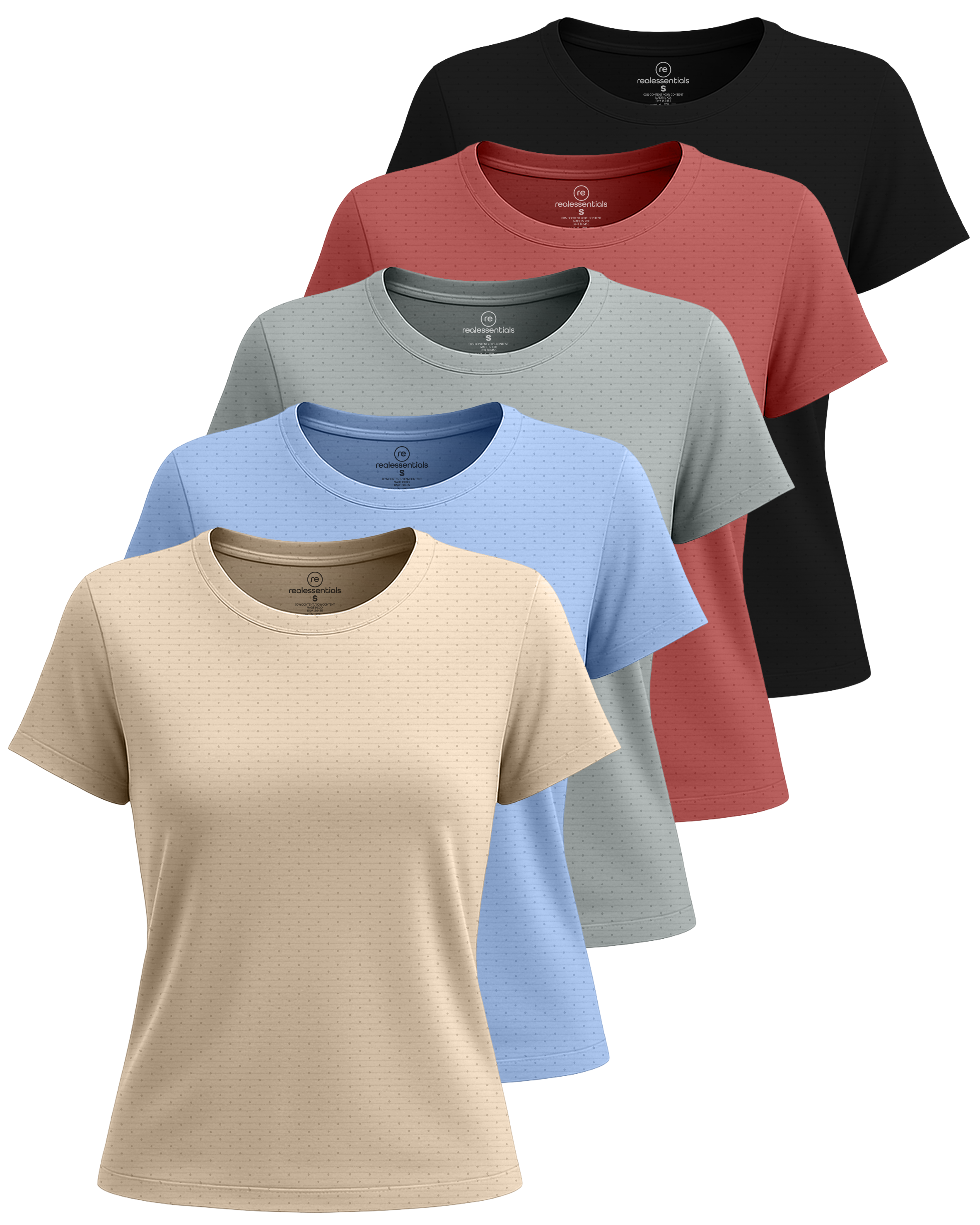 Real Essentials 5 Pack: Women's Breeze Tech Short Sleeve T-Shirts Athletic Tops Gym Workout Yoga Tennis Activewear (Plus)
