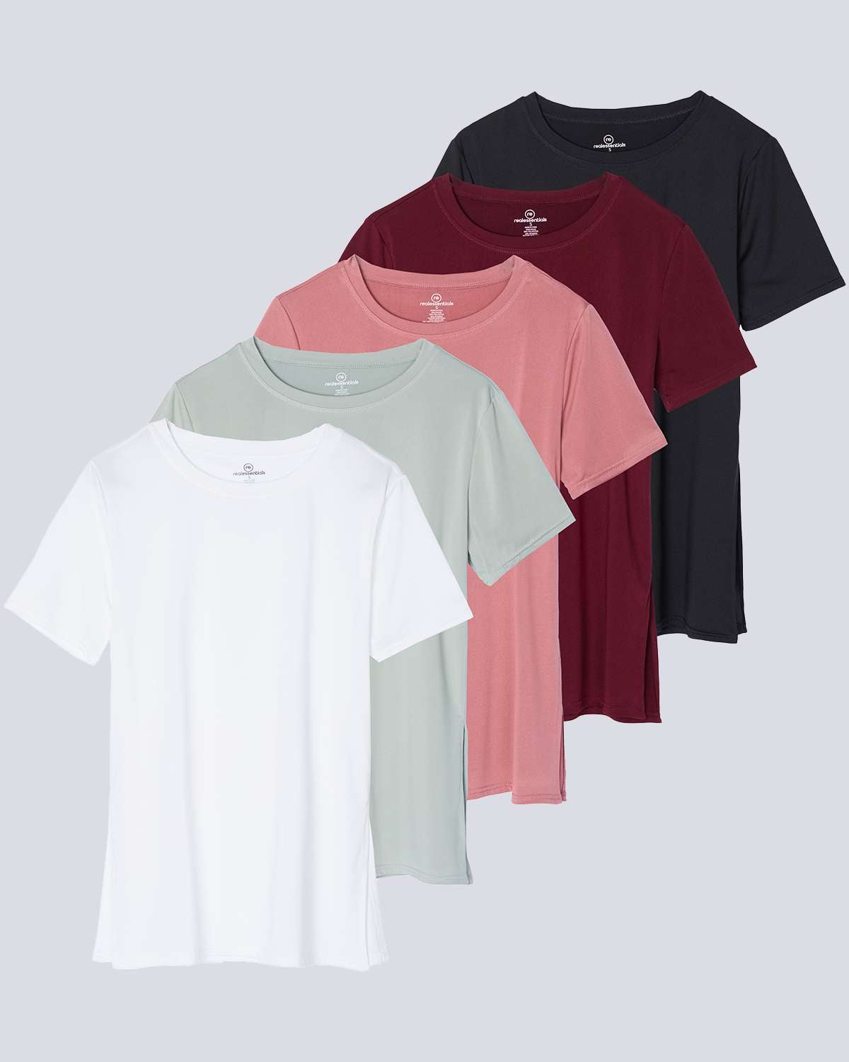 5 Pack: Women's Short Sleeve Crew Relaxed Yoga Top (Available in Plus Size)