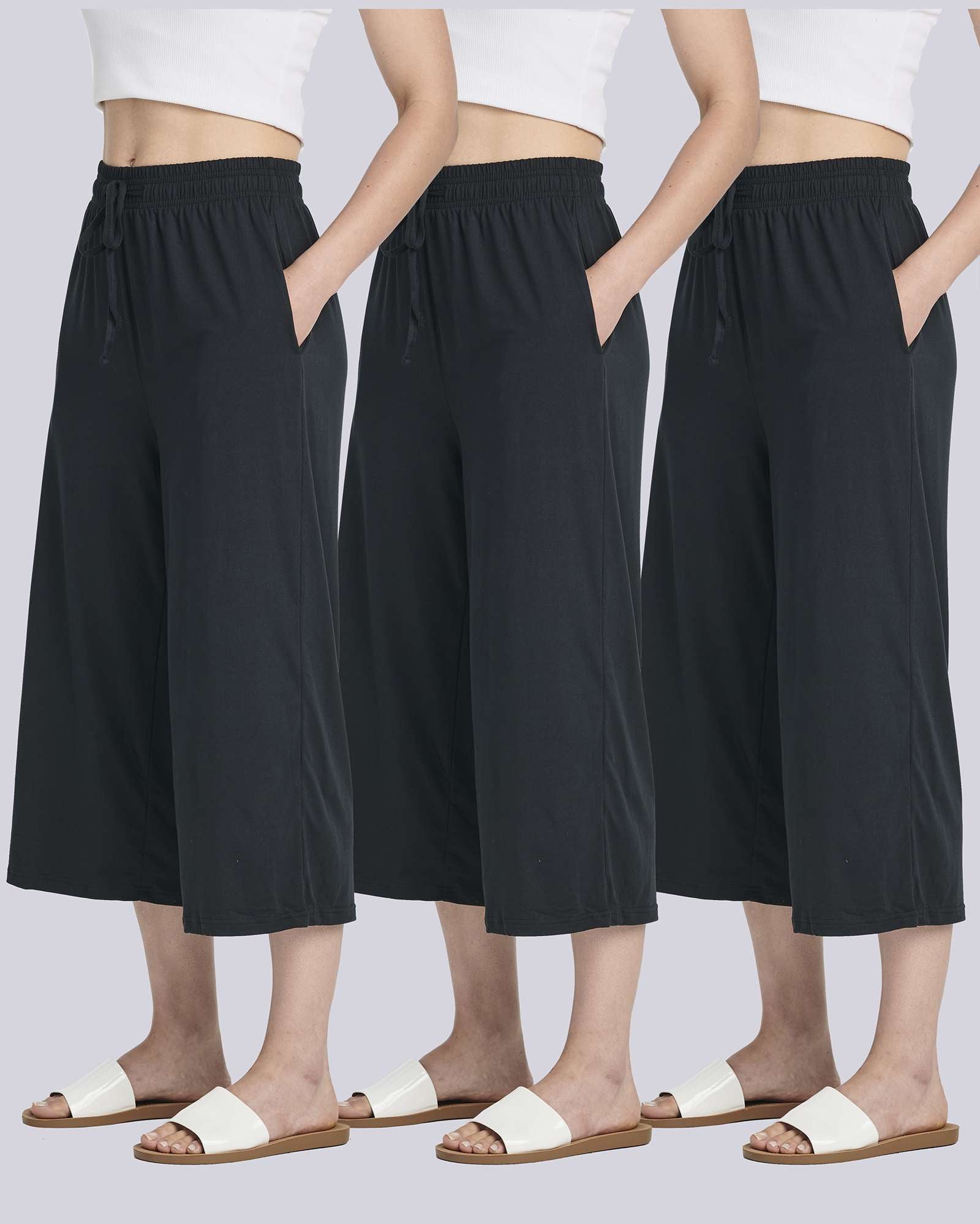 3 Pack: Women's Ultra-Soft Wide Leg Capri Pants