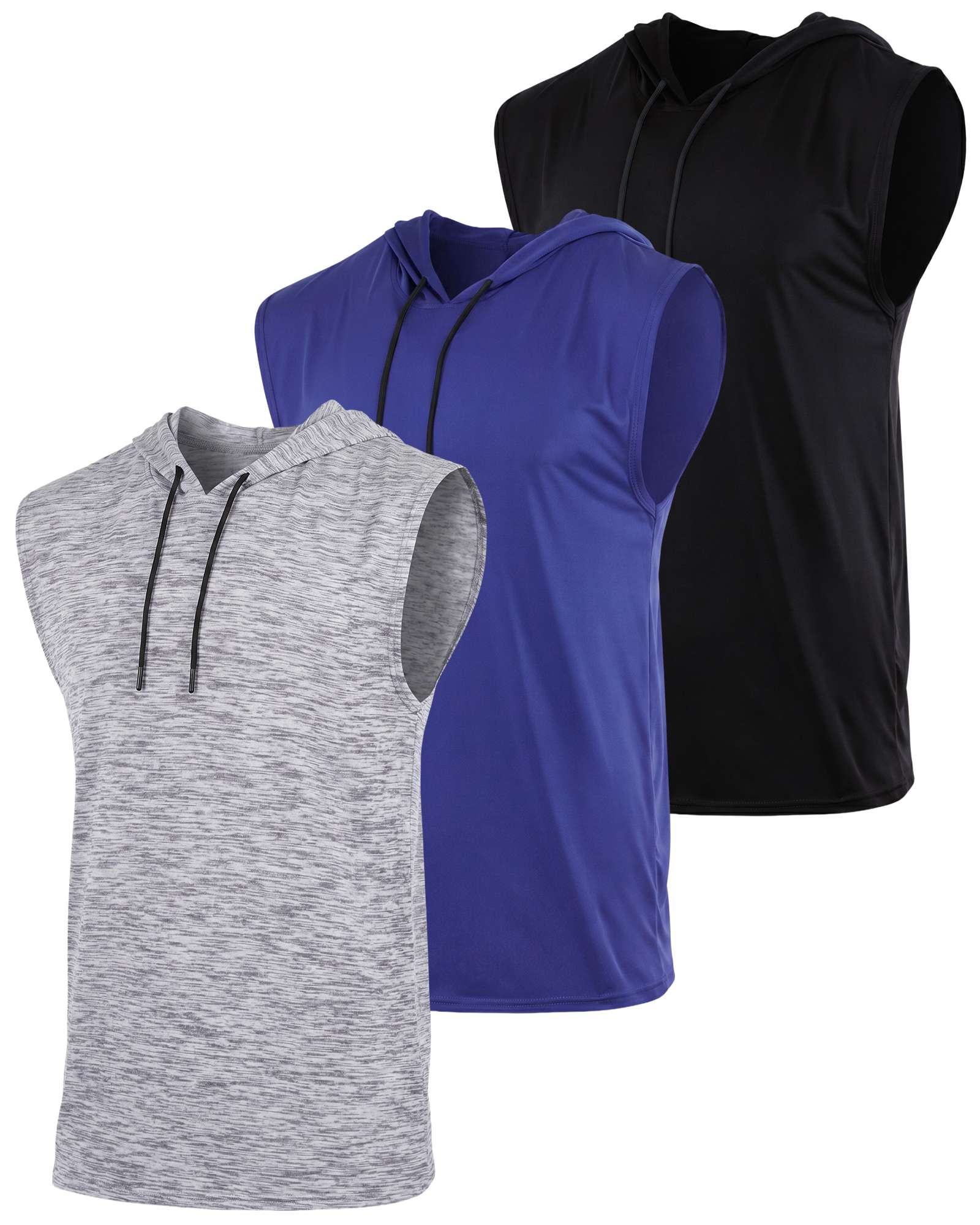 Real Essentials 3 Pack Men's Dry Fit Tank Top Hoodie Sleeveless Workout Gym Muscle Shirts - Set 14