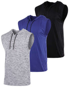 Real Essentials 3 Pack Men's Dry Fit Tank Top Hoodie Sleeveless Workout Gym Muscle Shirts - Set 14