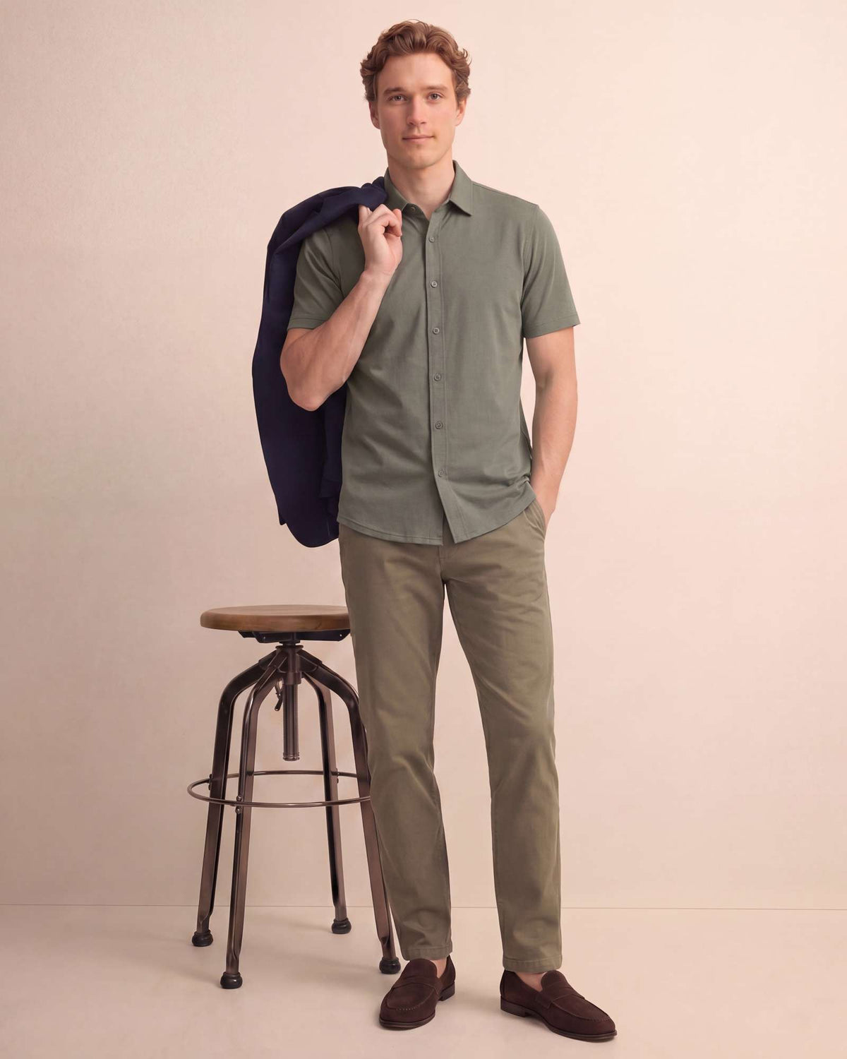 Real Essentials 3 Pack Men's Cotton Short Sleeve Button Down Casual Work Shirt Button Up - Solid Desert Sage