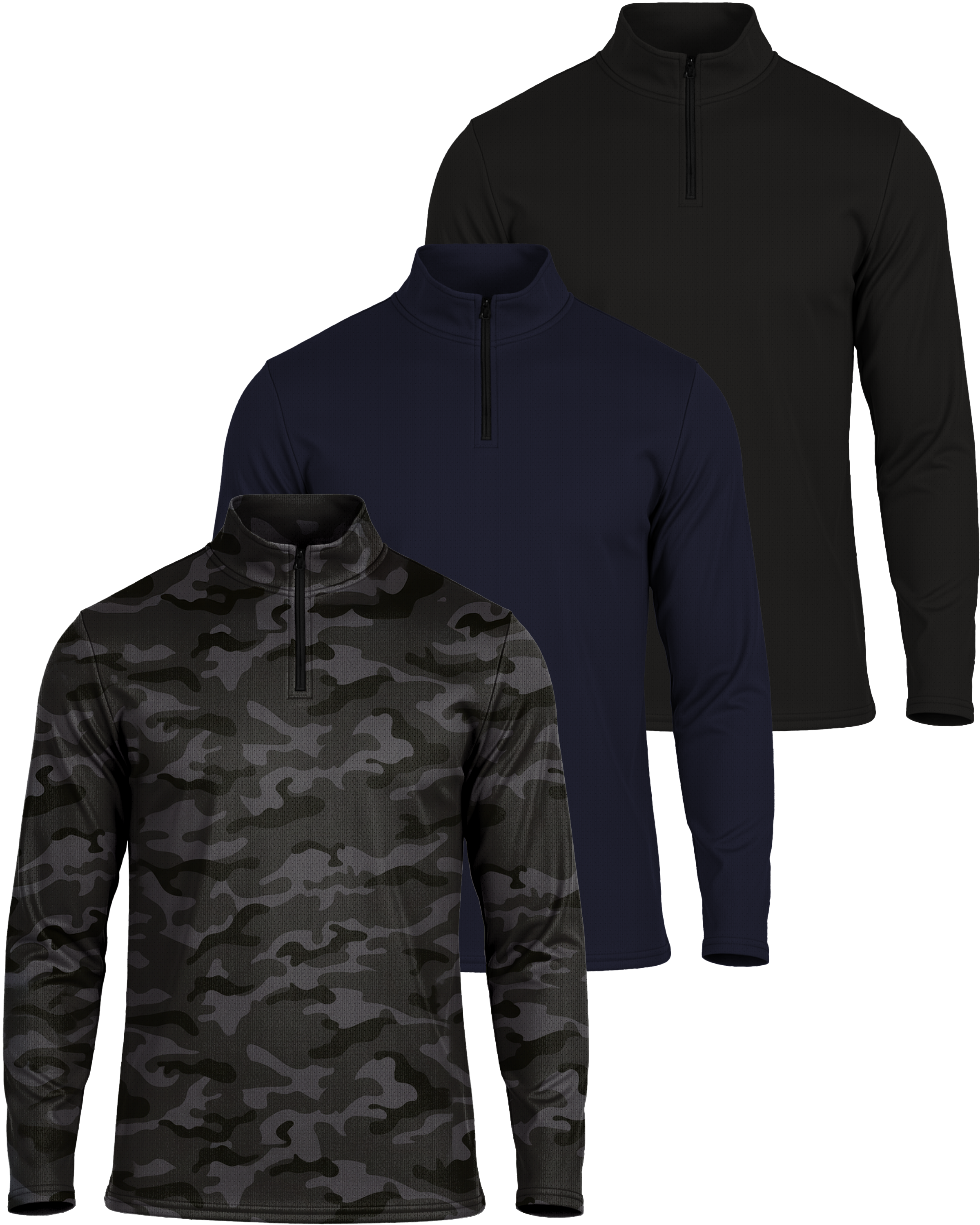 3 Pack: Mens Mesh Active Quarter Zip Pullover