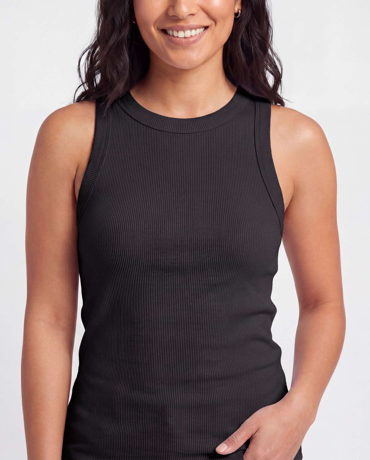 Real Essentials 3 Pack Women's Cotton Ribbed Tank Tops Sleeveless Crew Neck Basic Layering - Solid Black, Solid Black, Solid Black