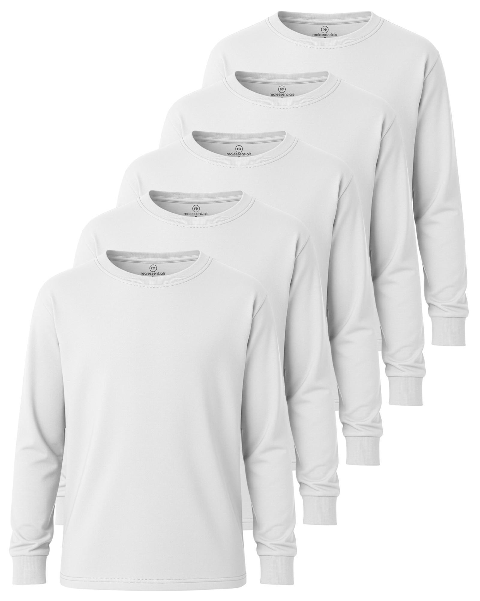 Real Essentials 5 Pack Boys' Cotton Long Sleeve Jersey T Shirts Kids School Youth Tees - Set 5