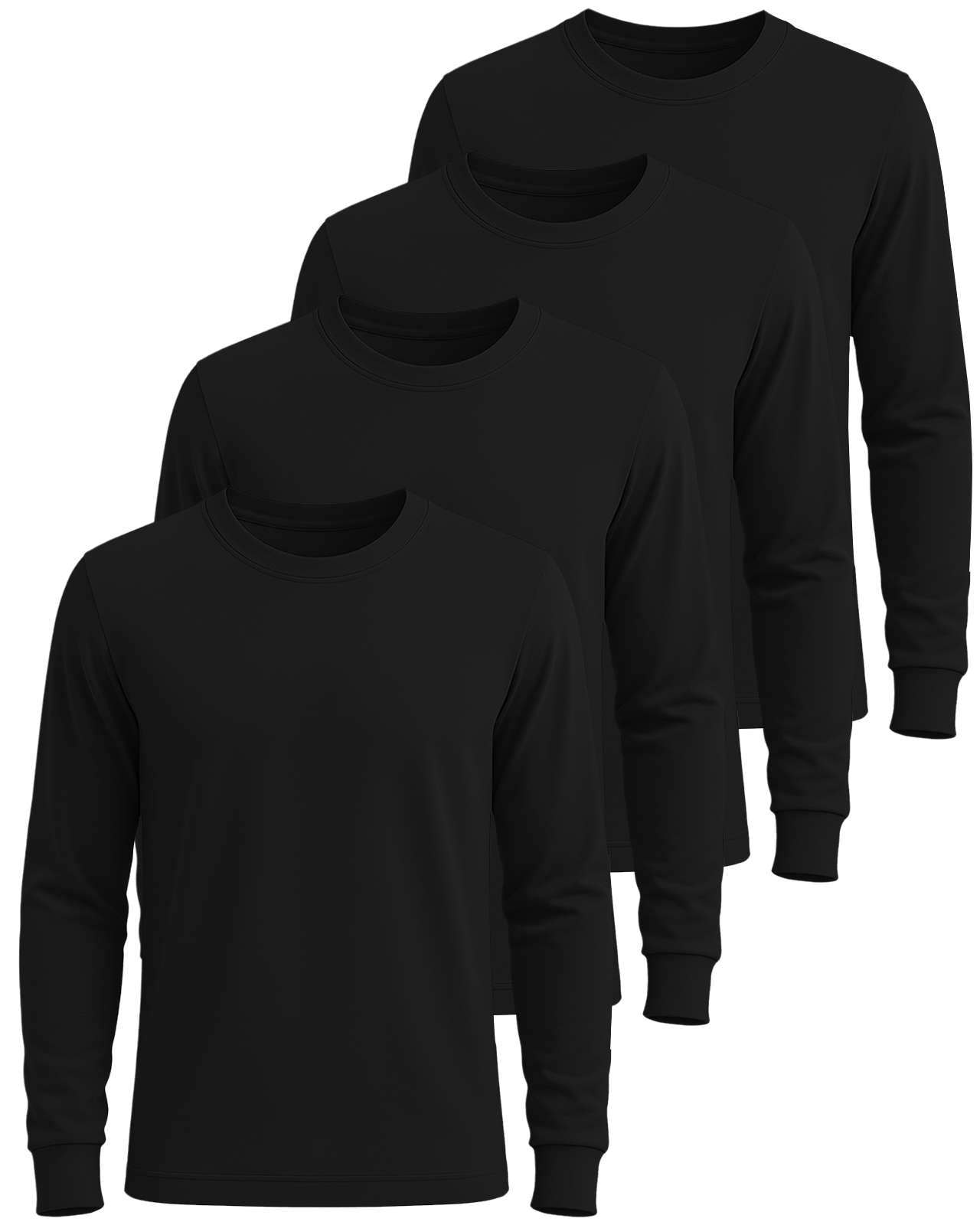 Real Essentials 4 Pack: Men's Cotton Long Sleeve Crew Neck T-Shirt - Soft Work Casual Jersey Tees